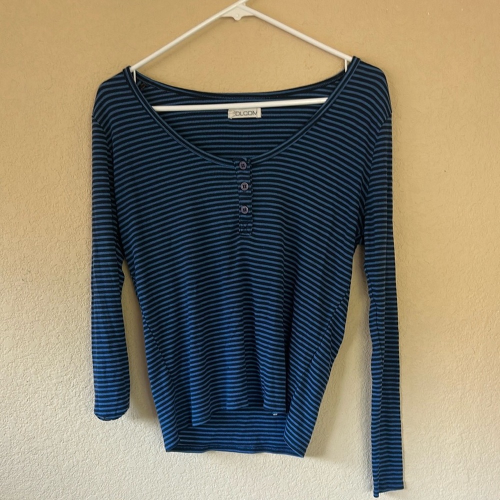 Volcom Navy Striped Button-Front Blouse